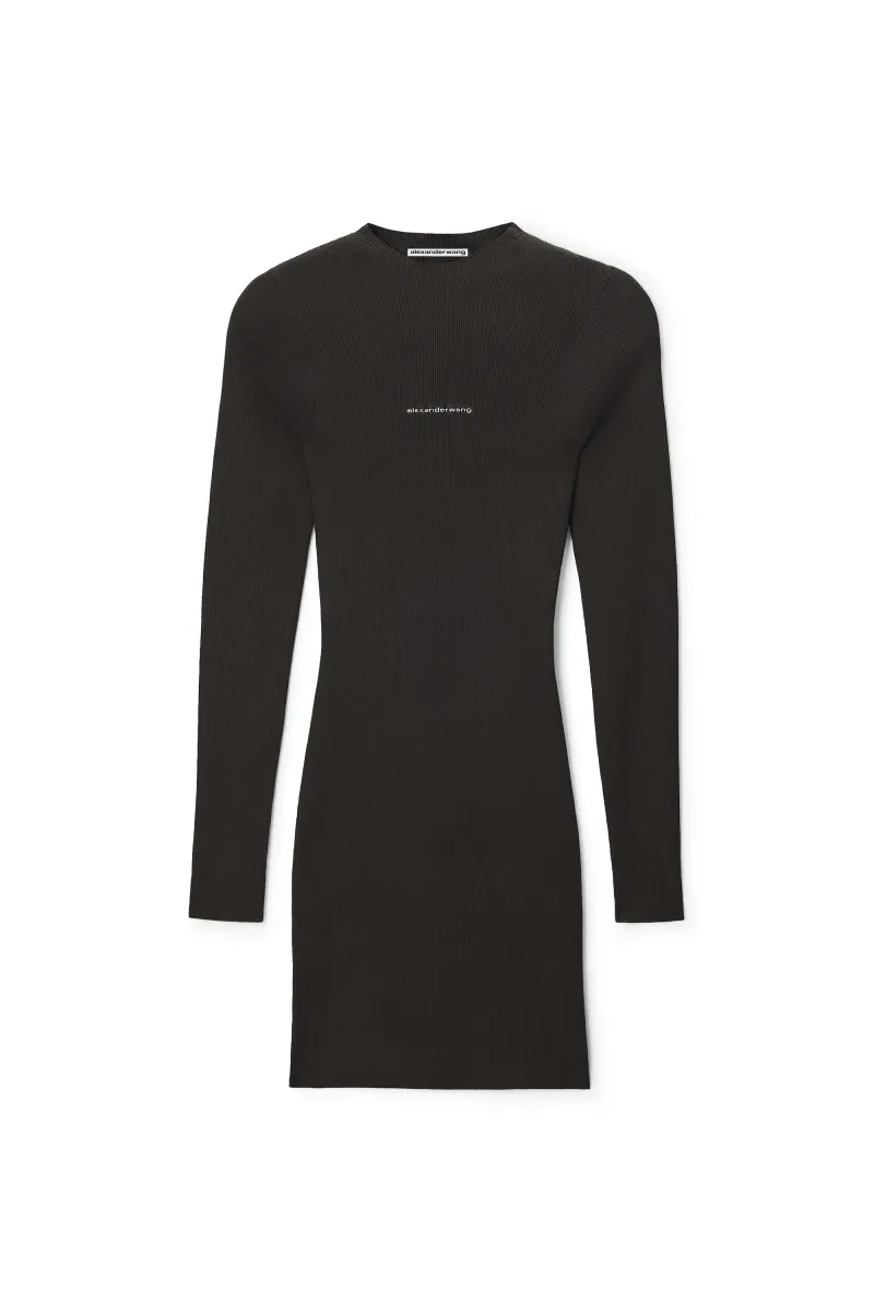 TEXTURED LOGO LONG SLEEVE CREWNECK DRESS