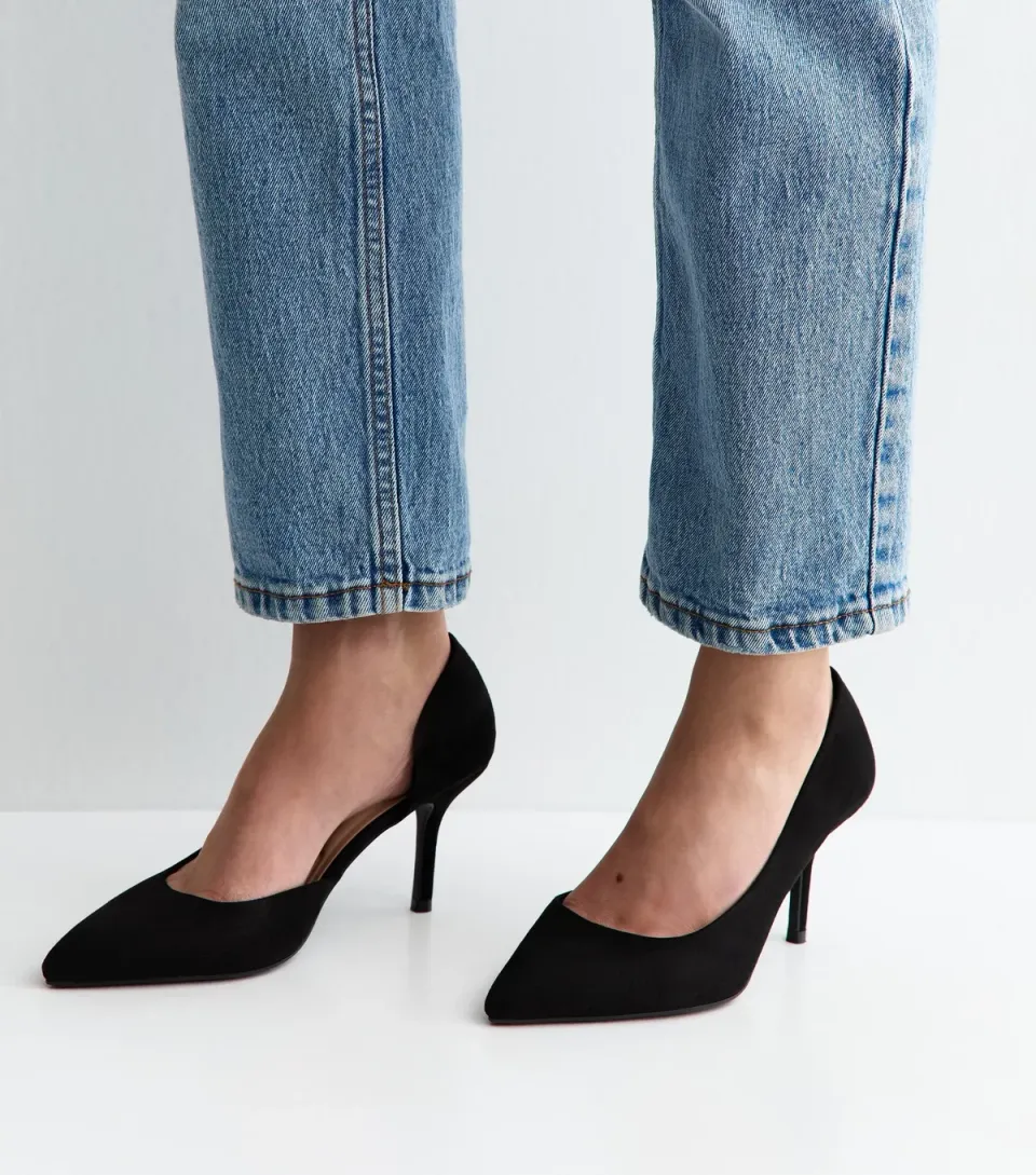 Women's Wide Fit Black Faux Suede D'Orsay Court Shoes Vegan