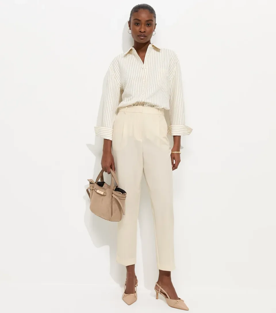 Women's Cream Tapered Leg Tailored Trousers