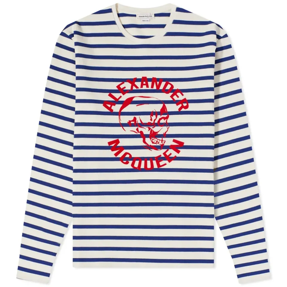 Long Sleeve Skull Logo Striped T-Shirt