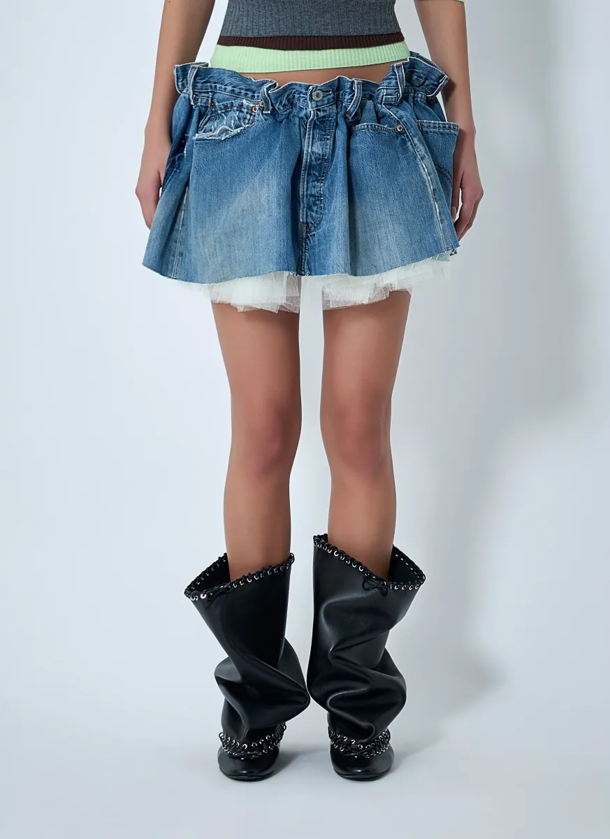 Scrunched Denim Mini Skirt