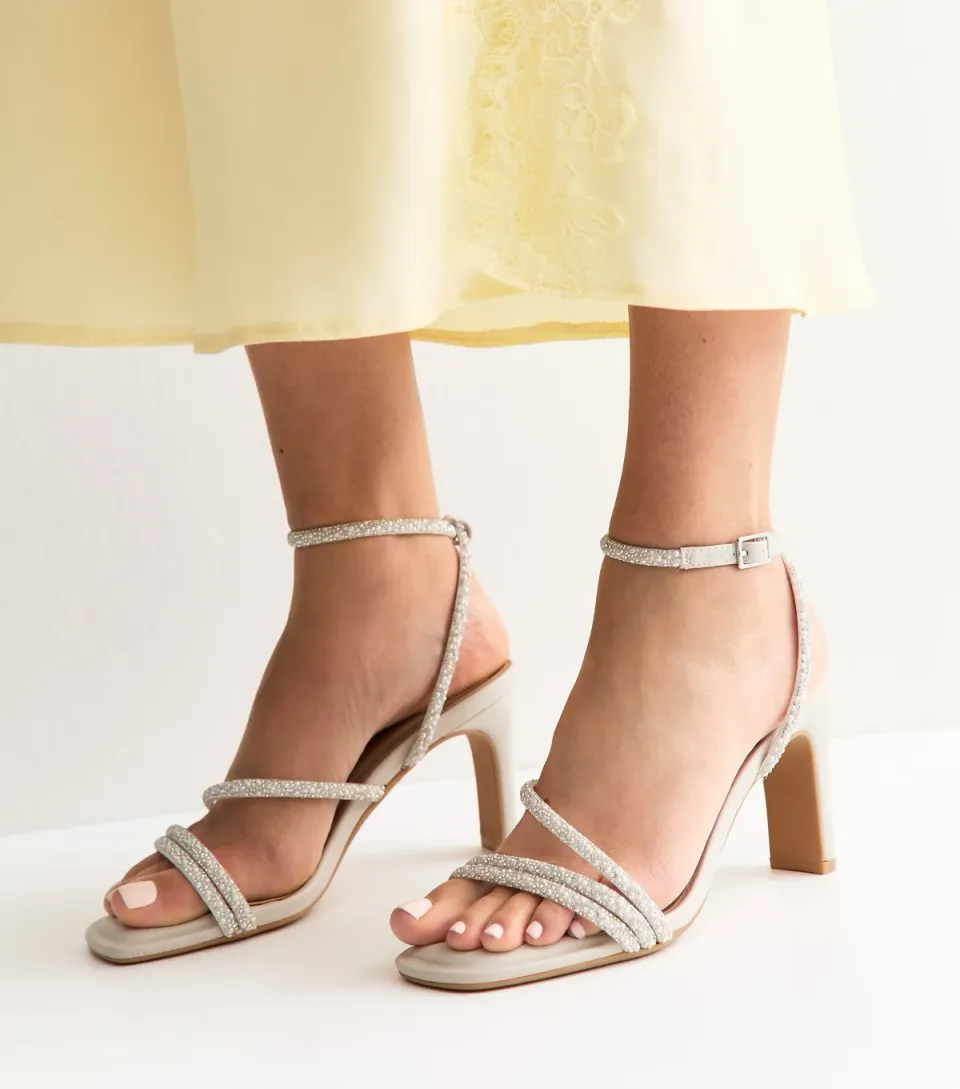 Women's Wide Fit Off White Embellished Strap Sandals Vegan