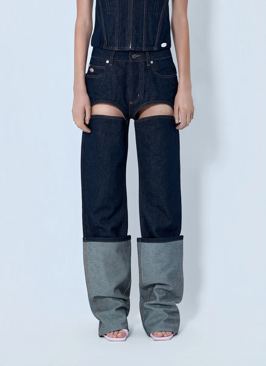 Cut Out Wide Leg Jeans
