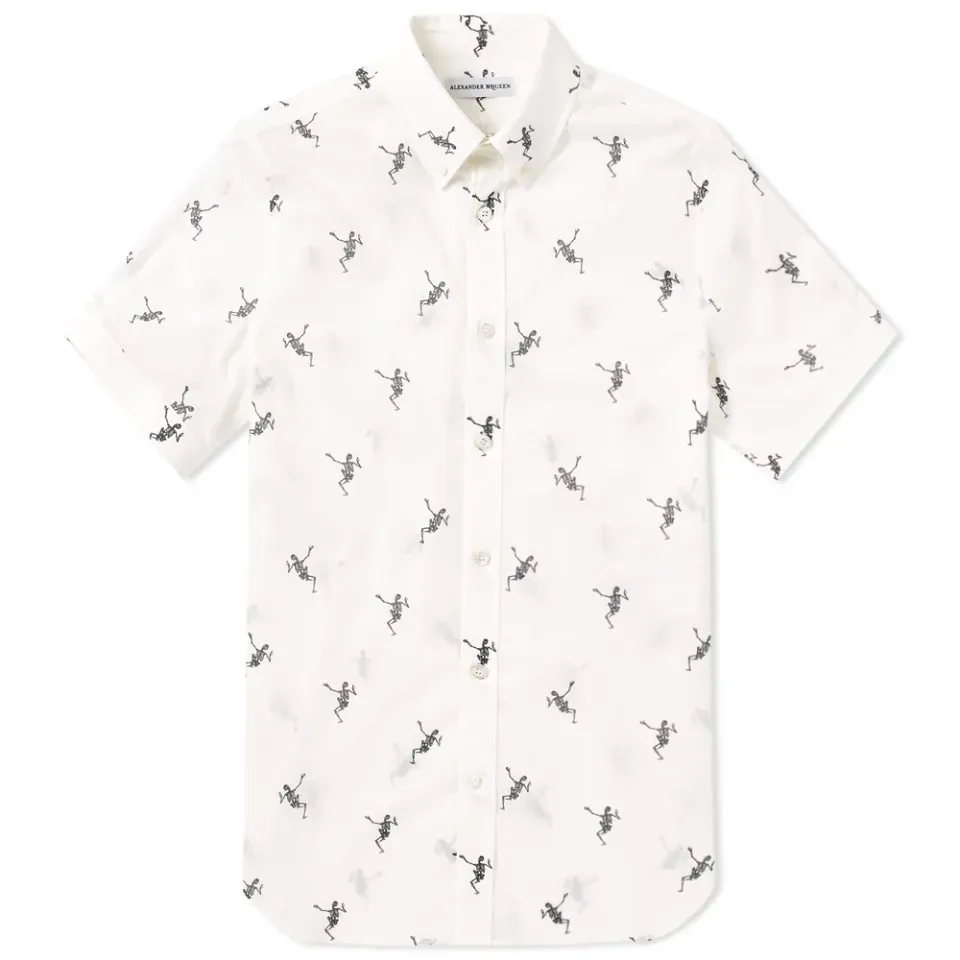 Short Sleeve Dancing Skeleton Printed Shirt