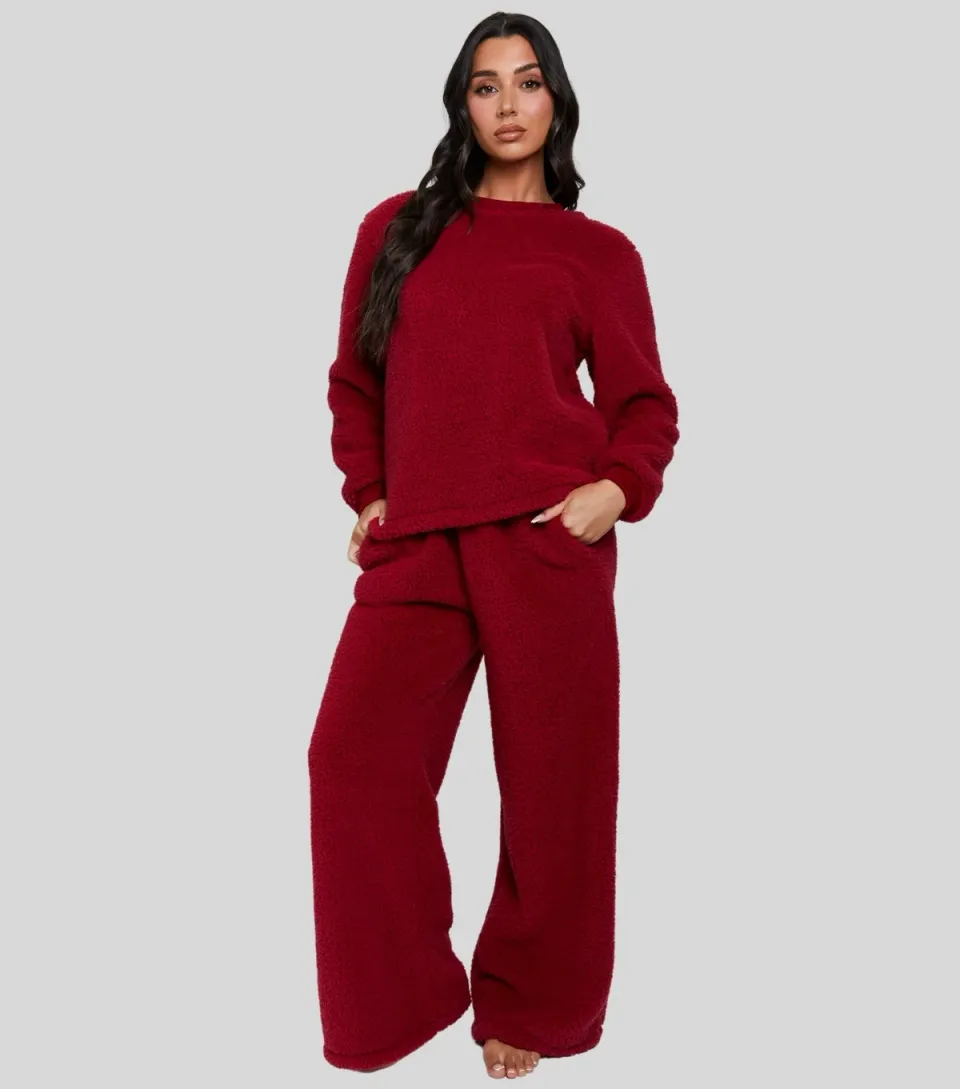 Women's Burgundy Borg Lounge Set