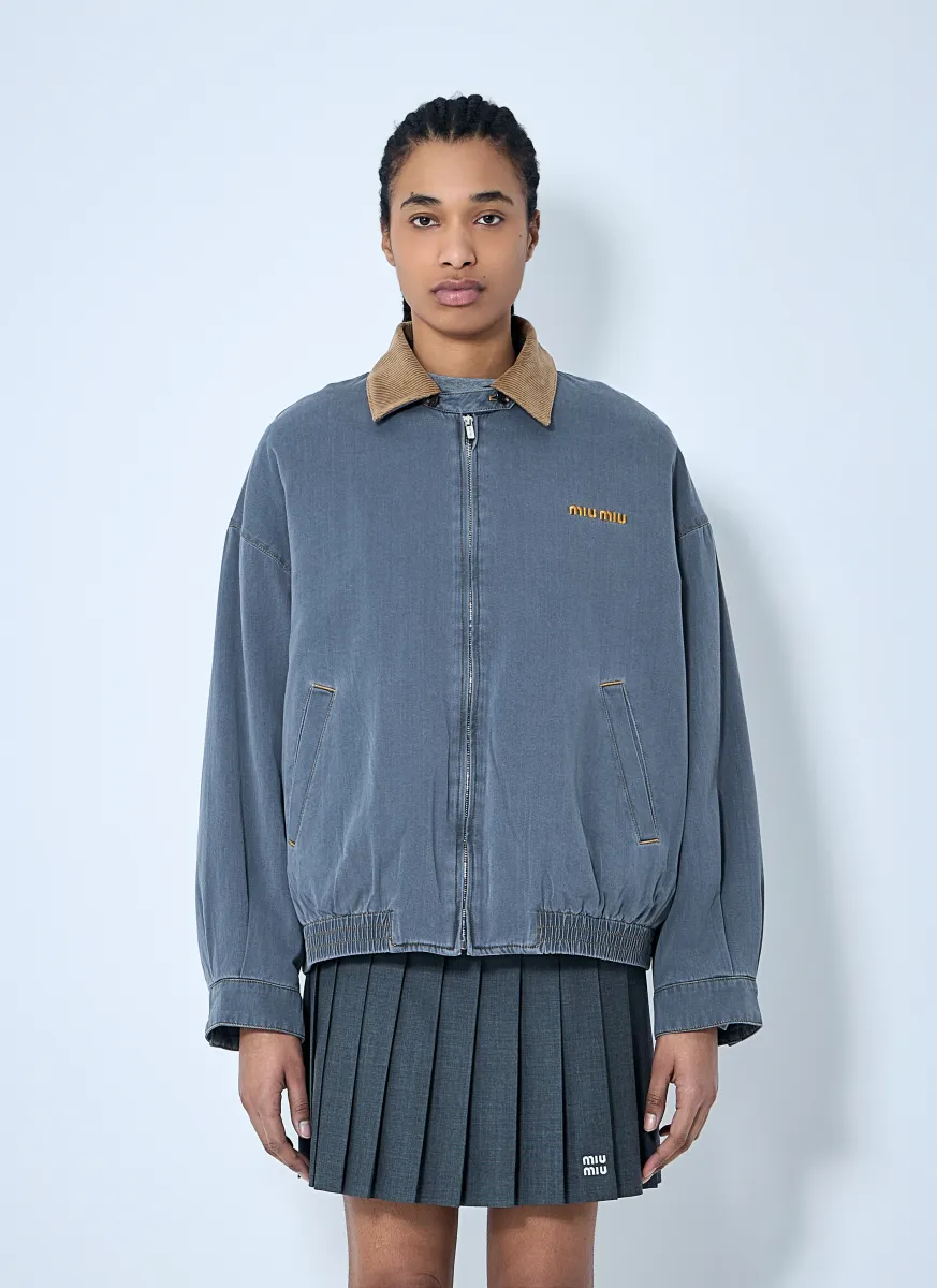 Chambray Jacket With Velvet Collar