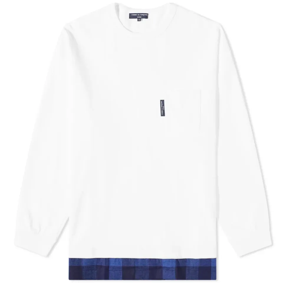 Checked Hem Long Sleeve Pocket T-Shirt