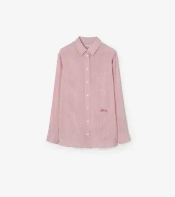 Relaxed Fit Striped Silk Shirt in Chalk white/rhubarb pink