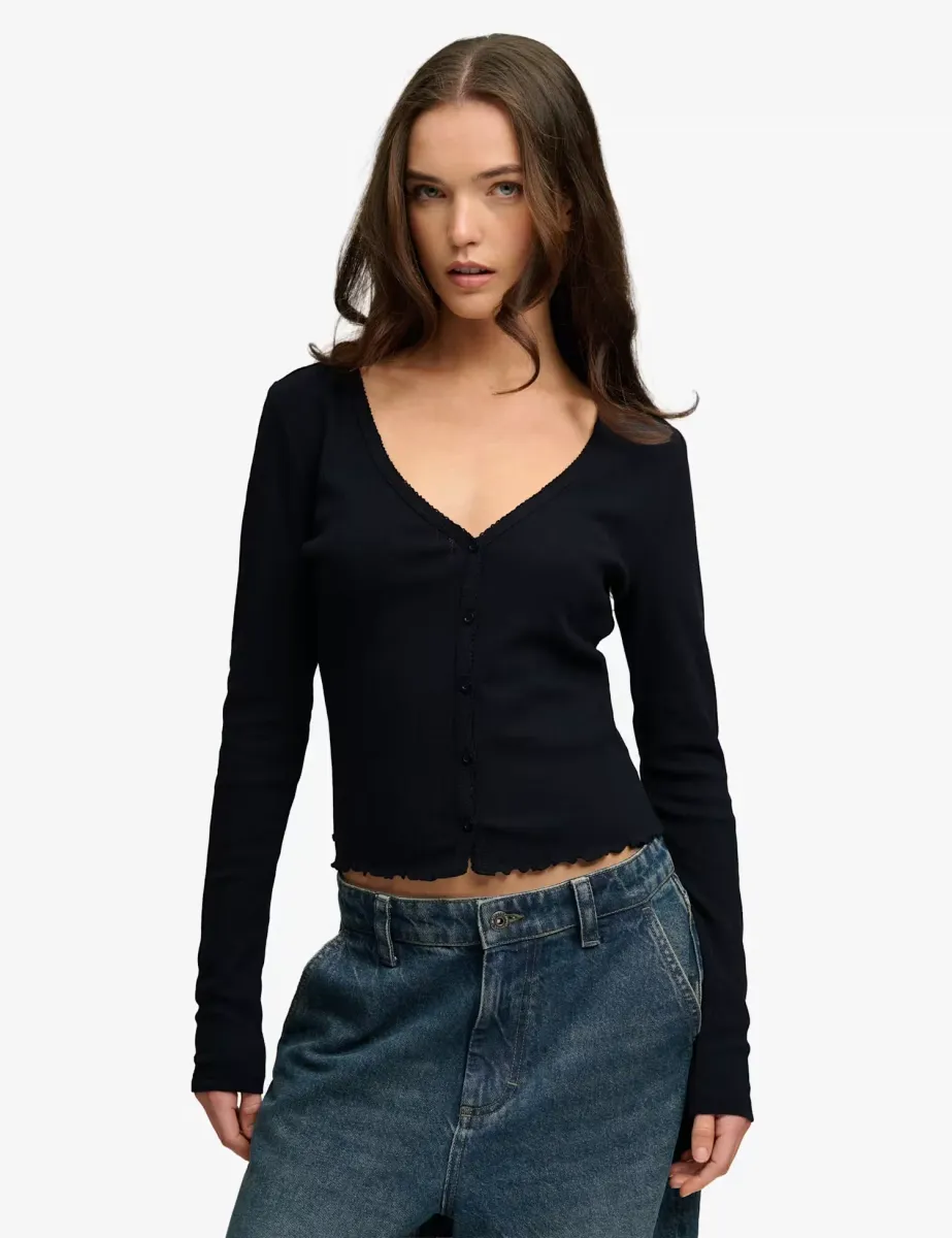 Pure Cotton Striped Cardigan Navy