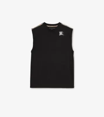 Check Trim Jersey Tank Top in Black - Men, Nylon