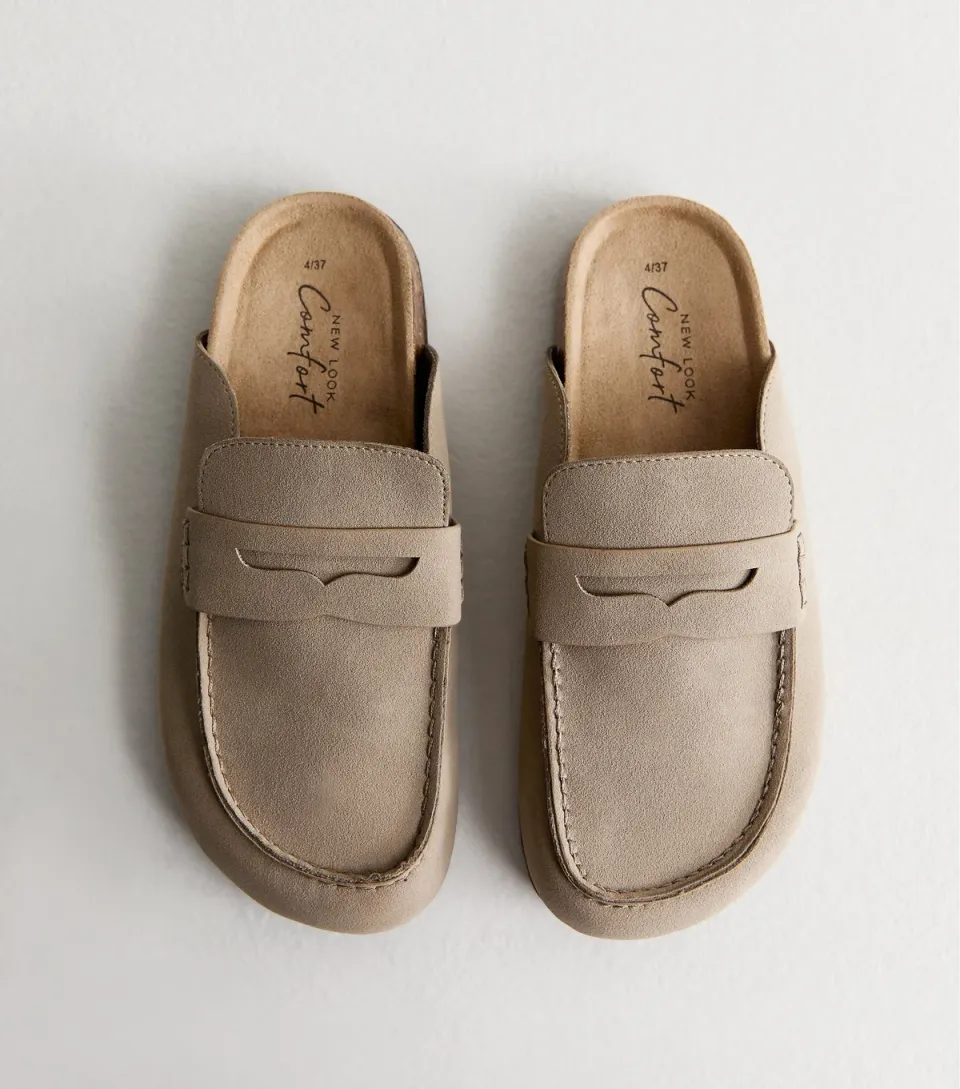 Women's Camel Faux Suede Flat Loafer Mules Vegan