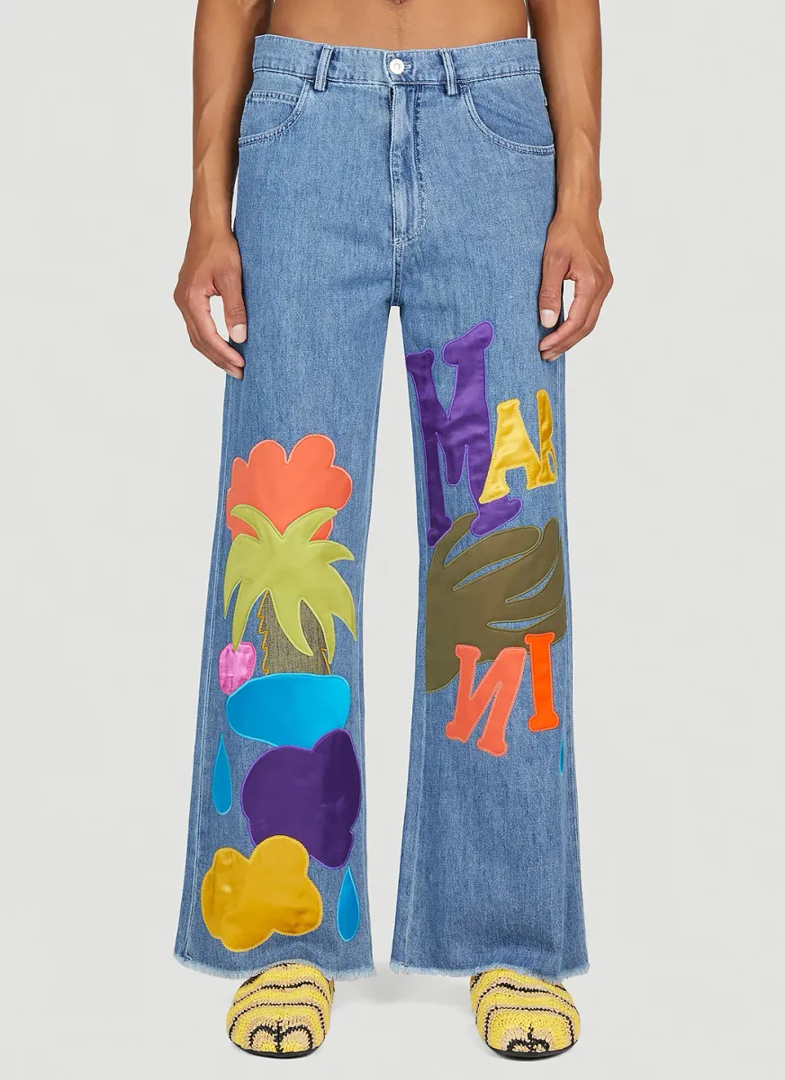Graphic Applique Wide Leg Jeans