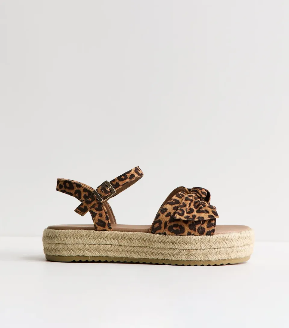 Women's Extra Wide Fit Brown Leopard Print Flatform Sandals Vegan