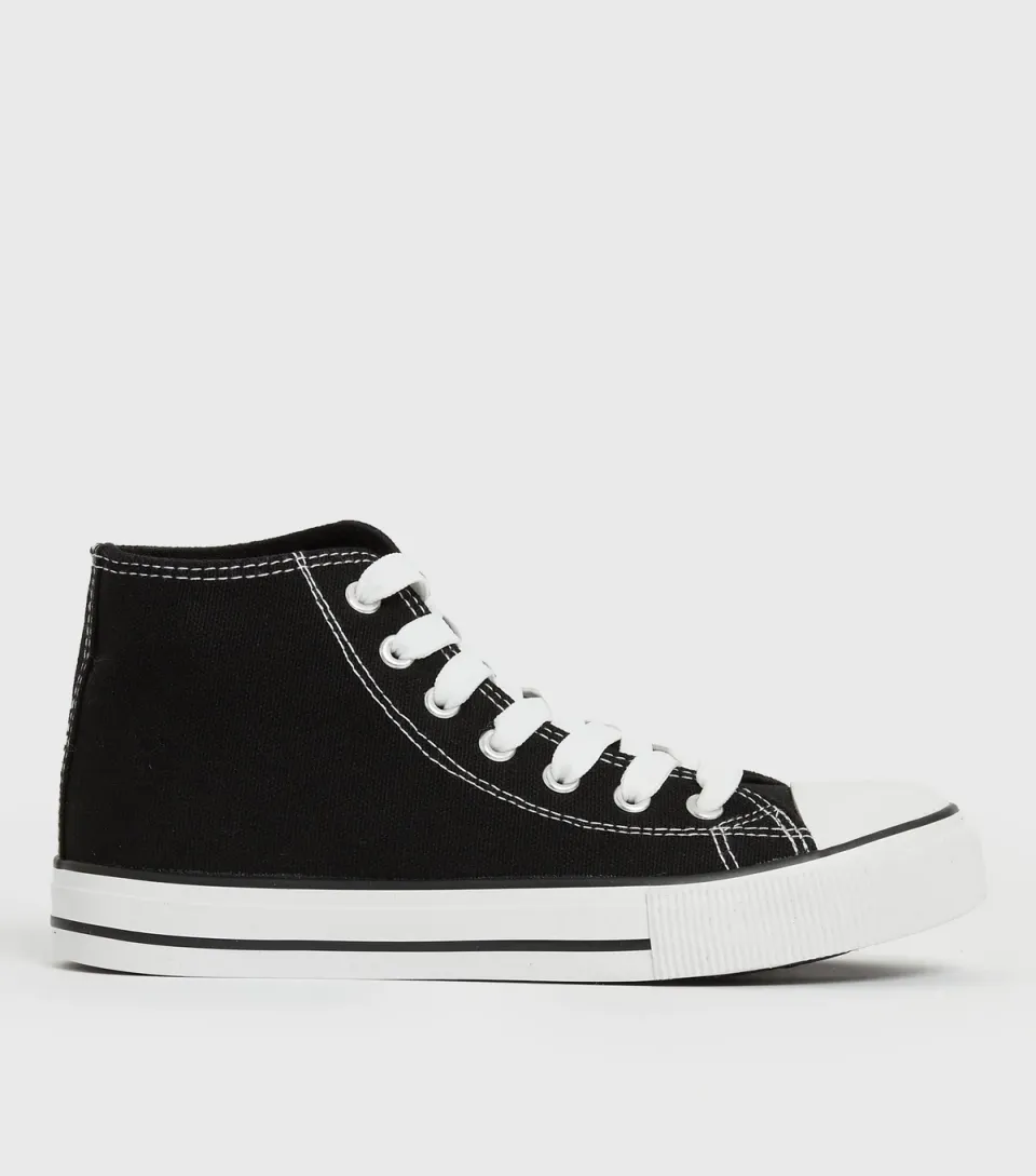 Women's Black Canvas High Top Trainers Vegan