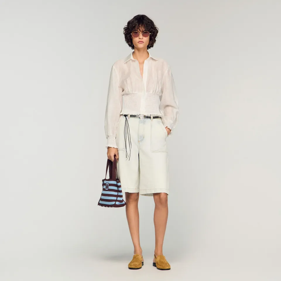 Smocked linen shirt