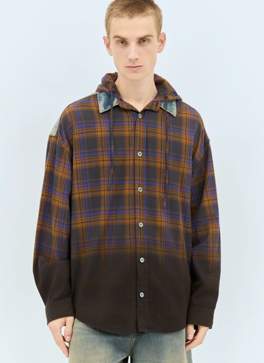 Hooded Button-Up Check Shirt