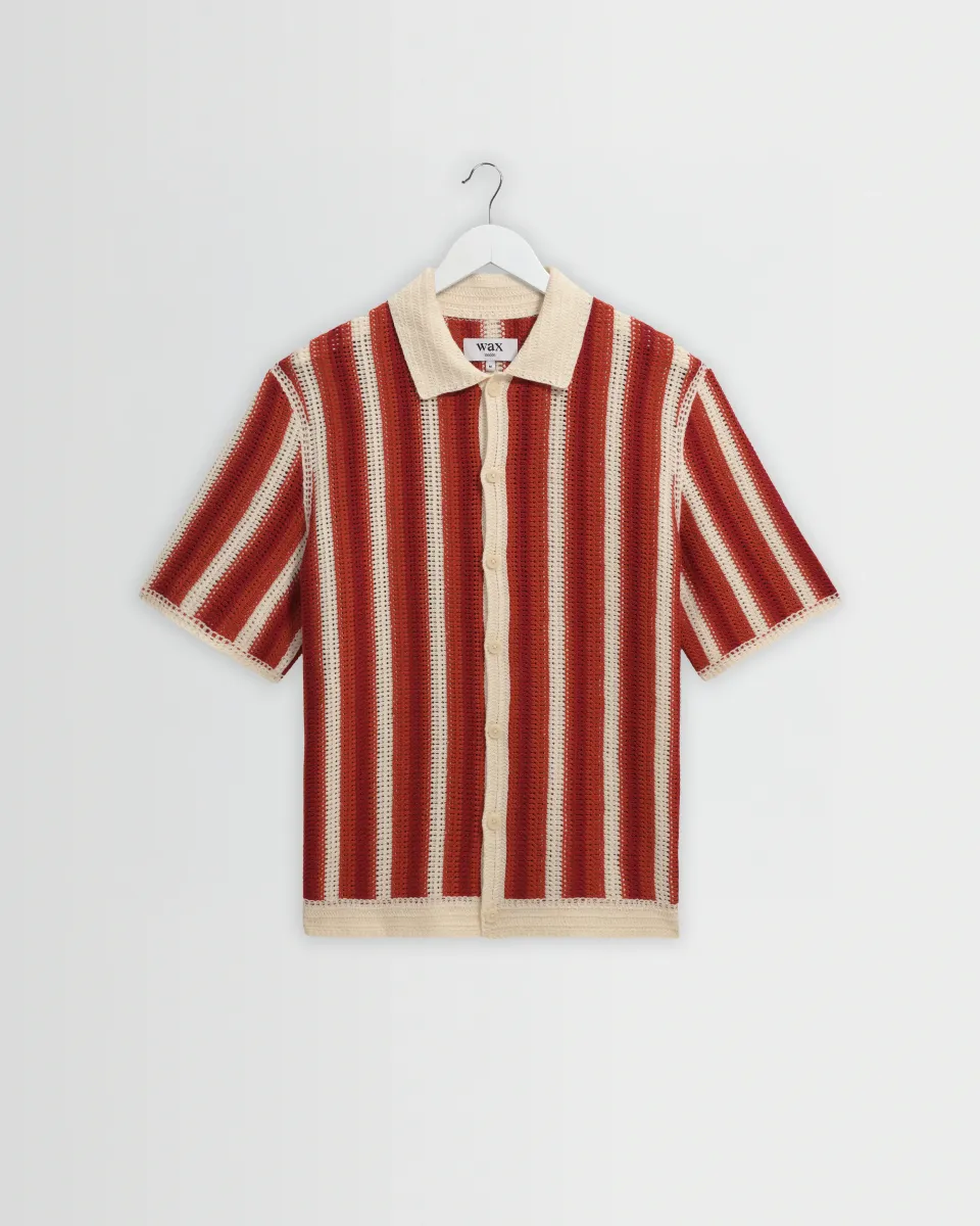 Porto - Ecru and Orange Stripe Crochet Knitted Shirt