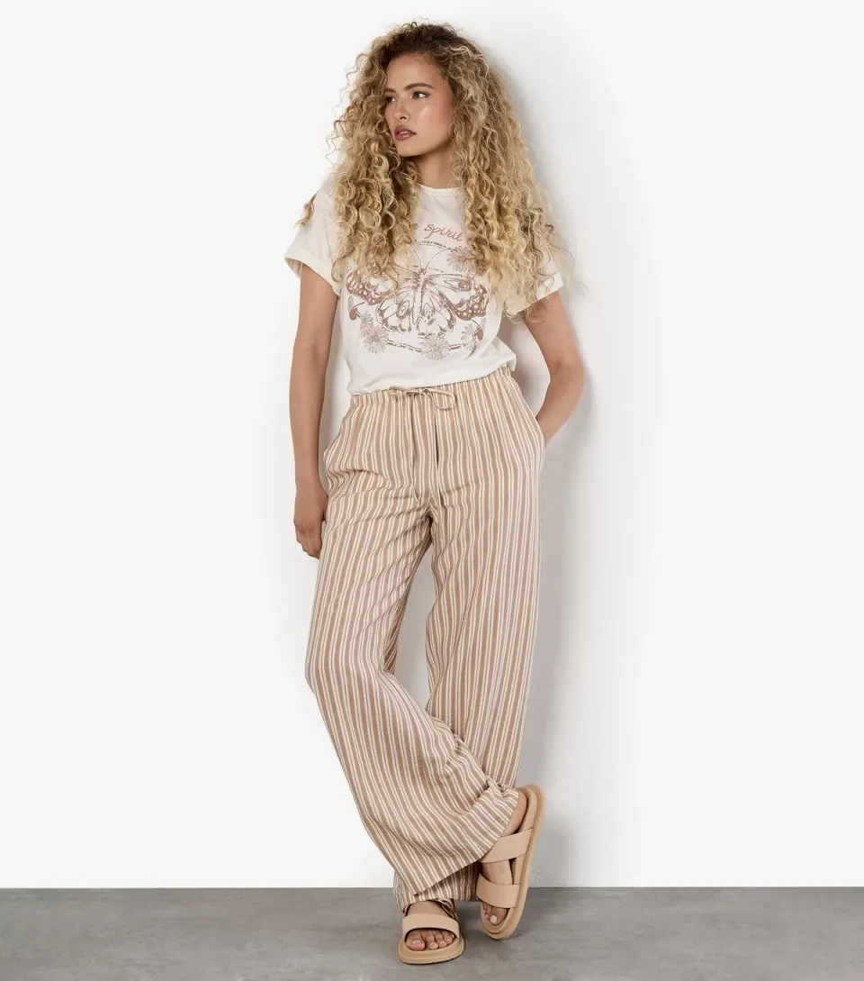 Women's Stone Striped Wide Leg Trousers