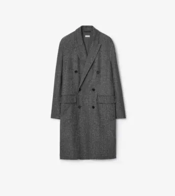 Herringbone Wool Tailored Coat in Lead grey melange
