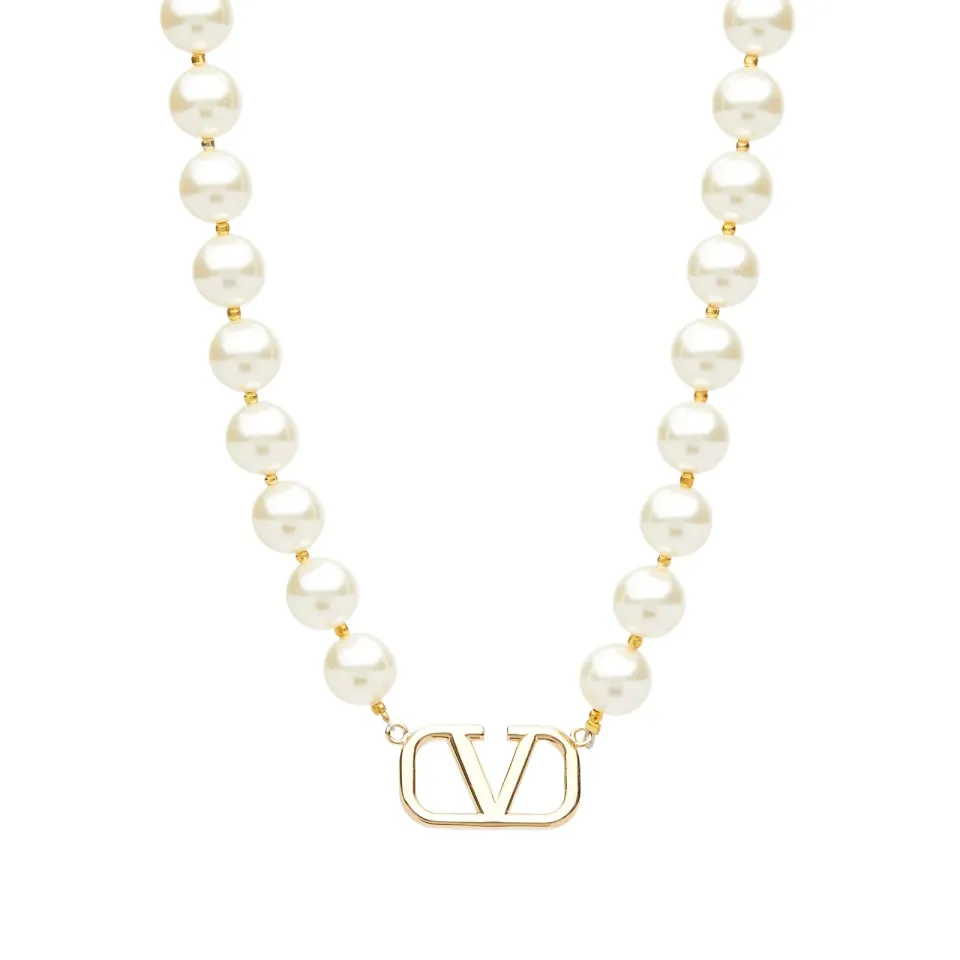 V Logo Pearl Necklace