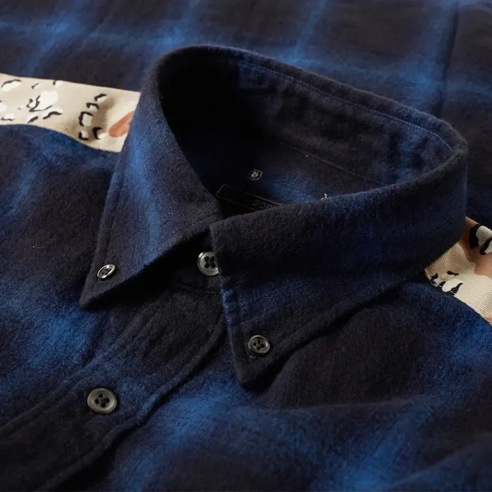 SOPHNET. Camouflage Panel Ombre Check Shirt