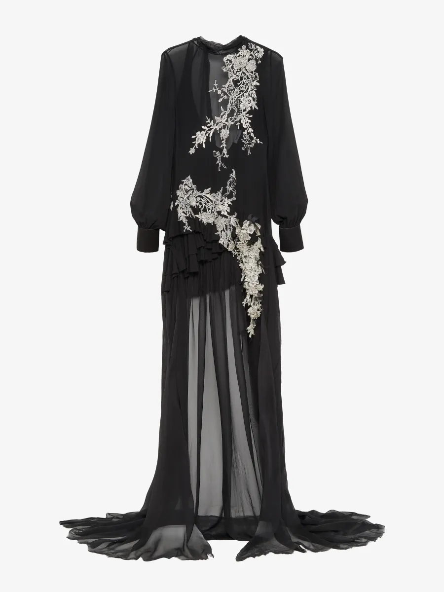 Floral Lace Embroidery Evening Dress