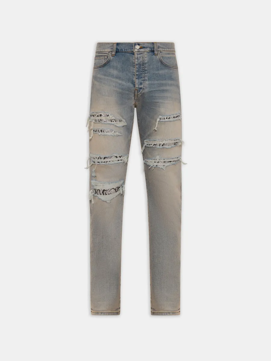 SNAKE STUD SLIM JEAN - Antique Indigo