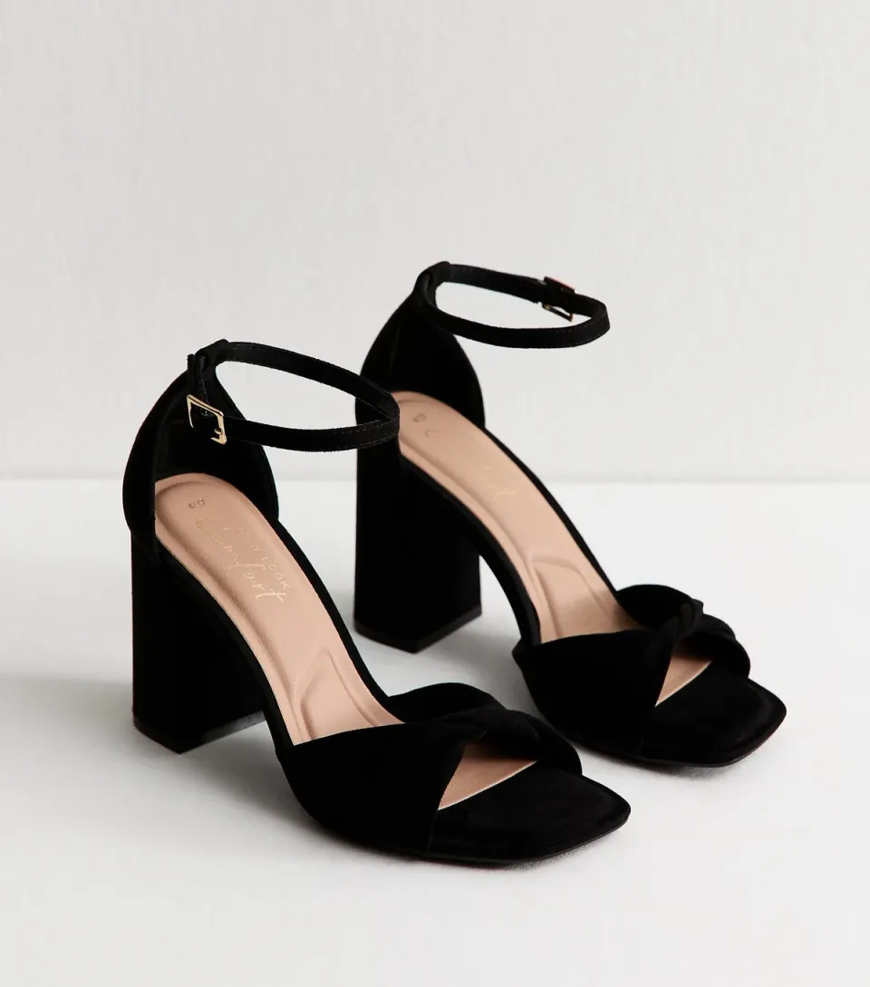 Women's Black Twist Vamp Open Toe Heeled Sandals Vegan