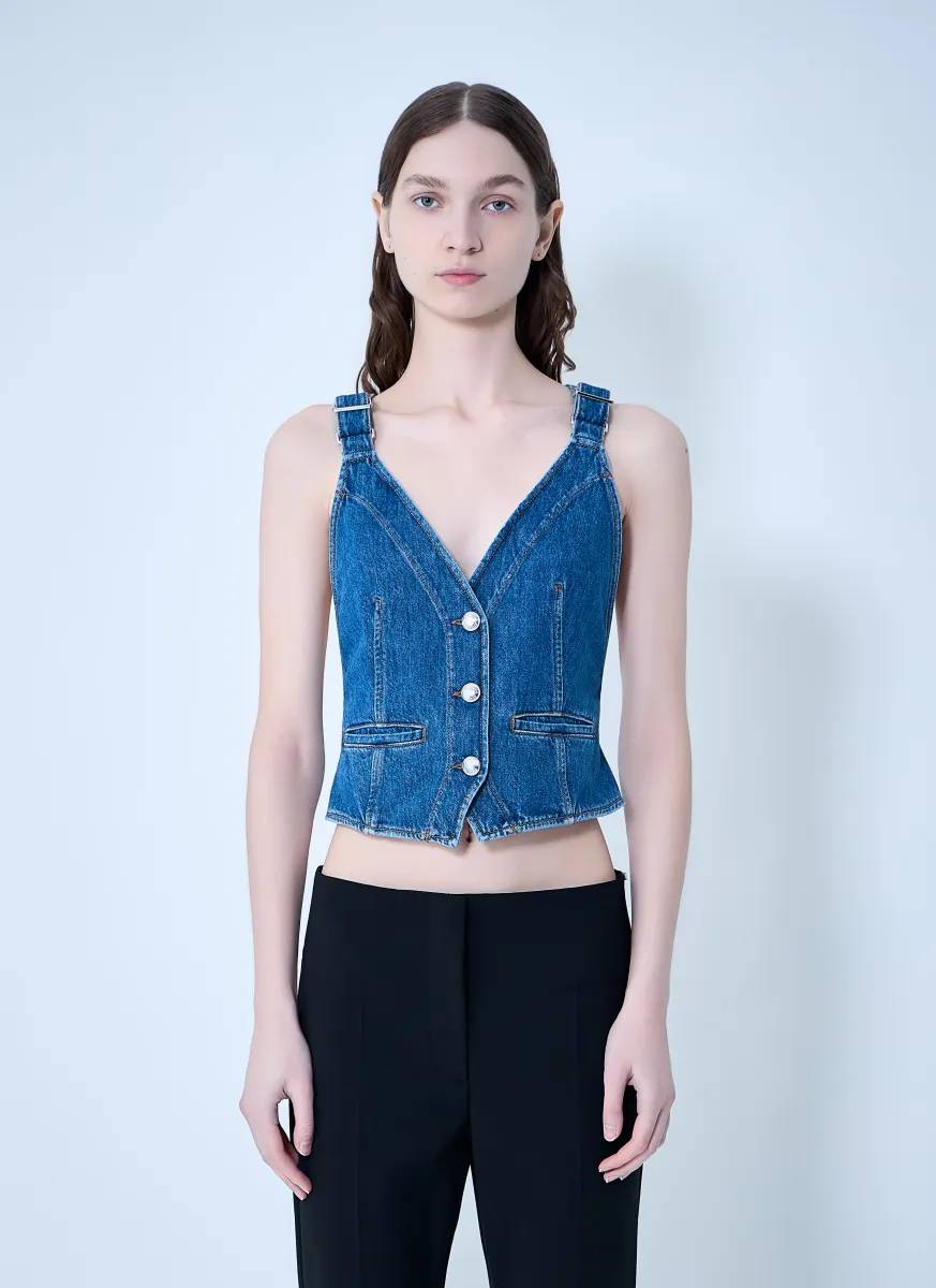 Buttoned Denim Vest