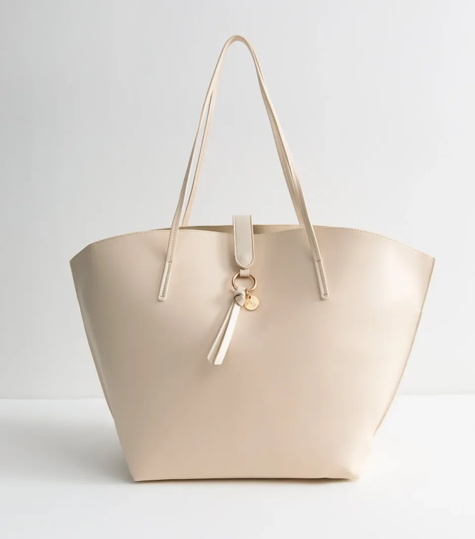 Cream Faux Leather Winged Tote Bag Vegan