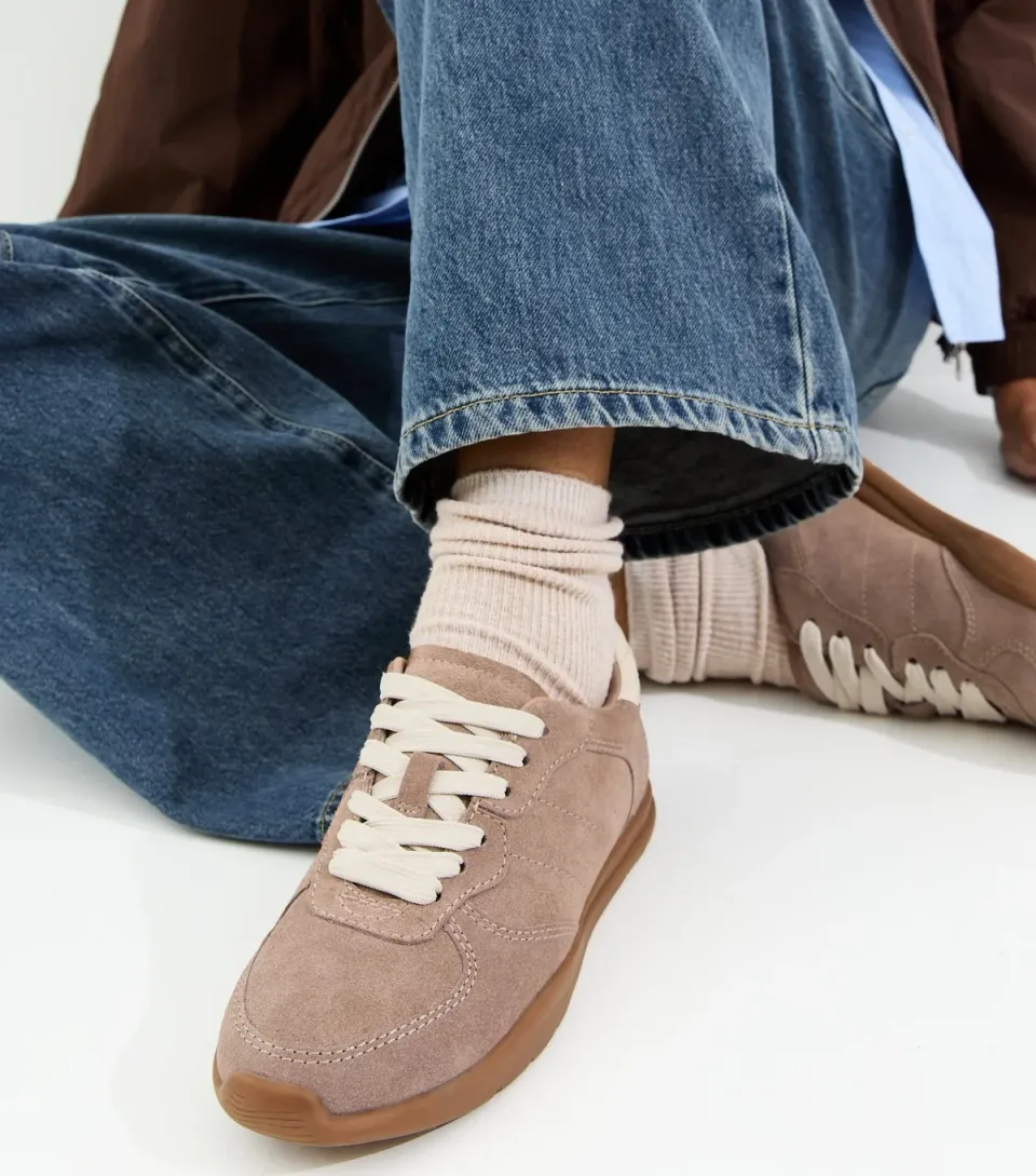 Women's Premium Real Leather Mink Suede Lace Up Trainers