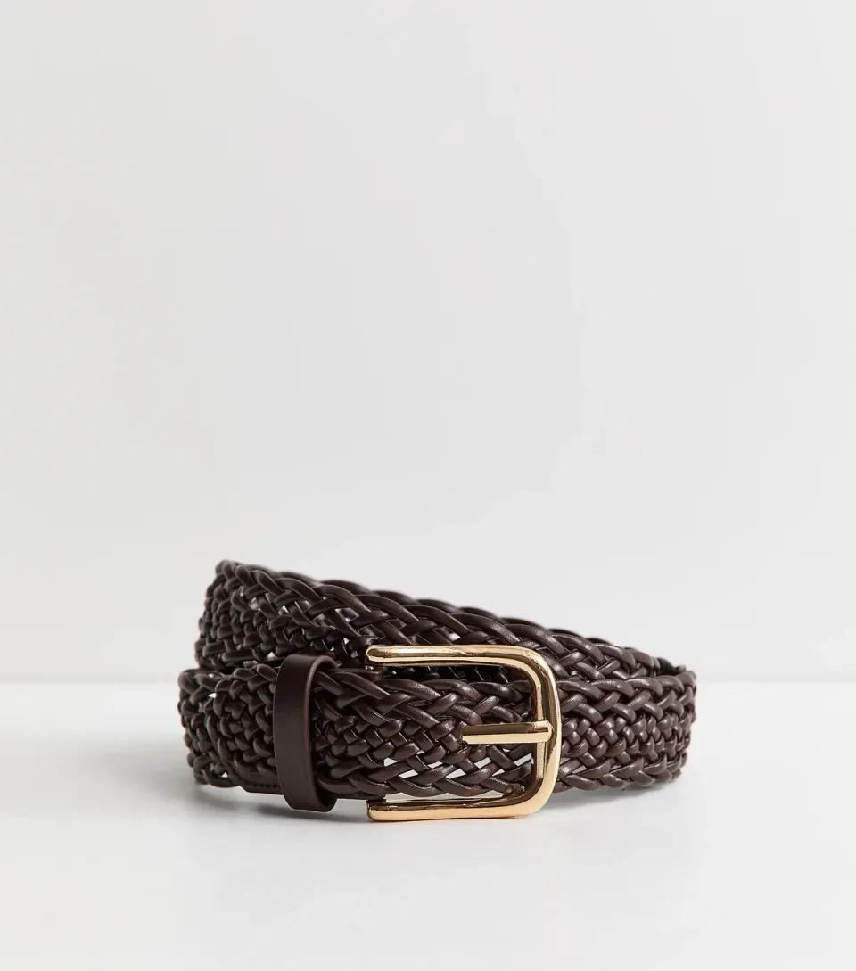 Dark Brown Braided Faux Leather Belt