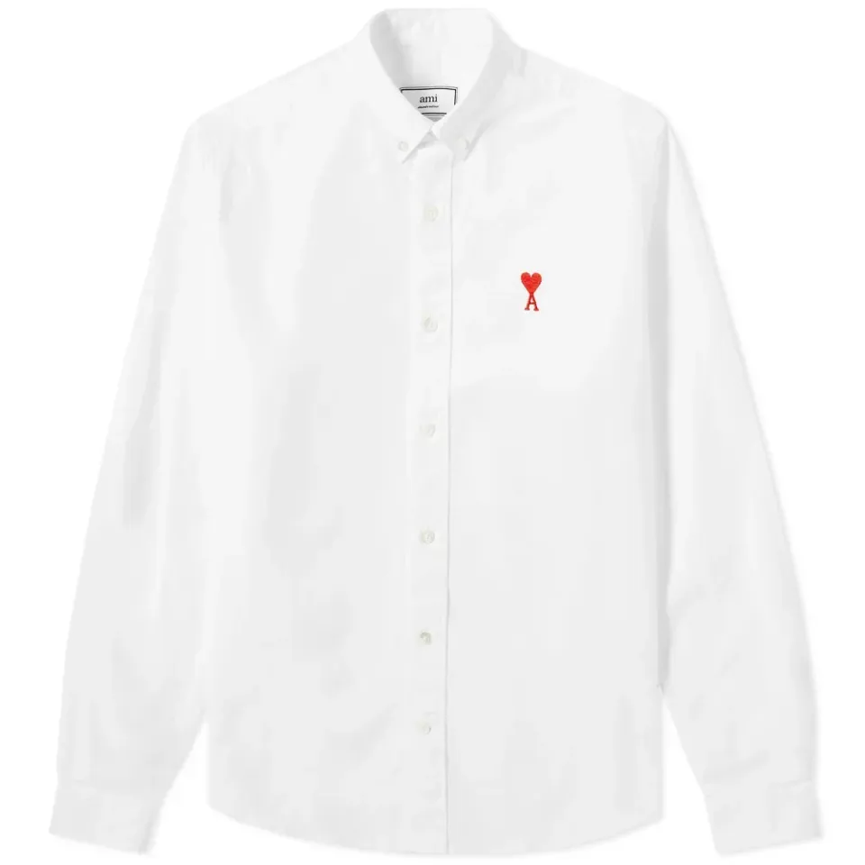 AMI Button Down Medium Heart Logo Oxford Shirt
