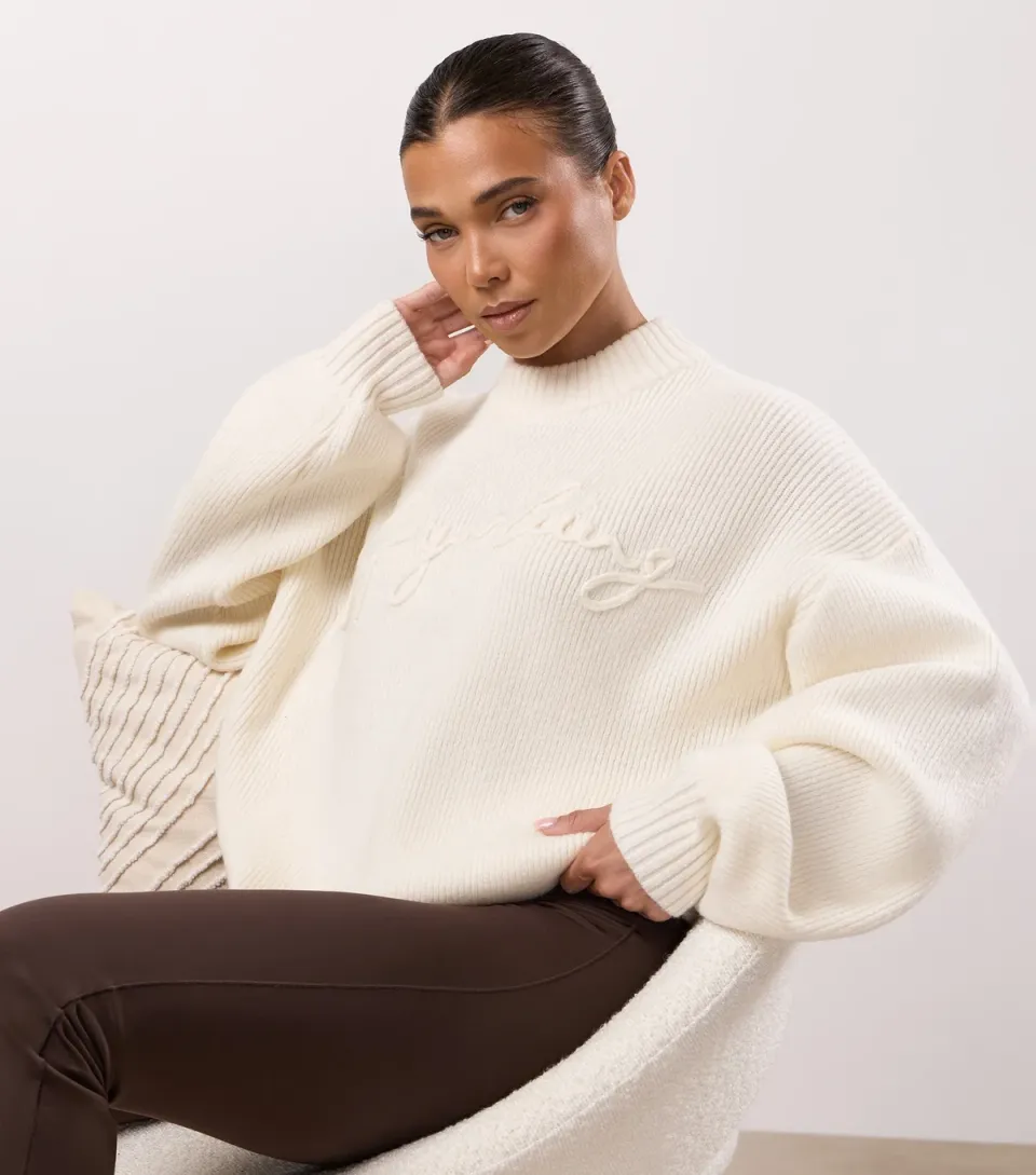 Women's Cream Rib Knit Sweatshirt