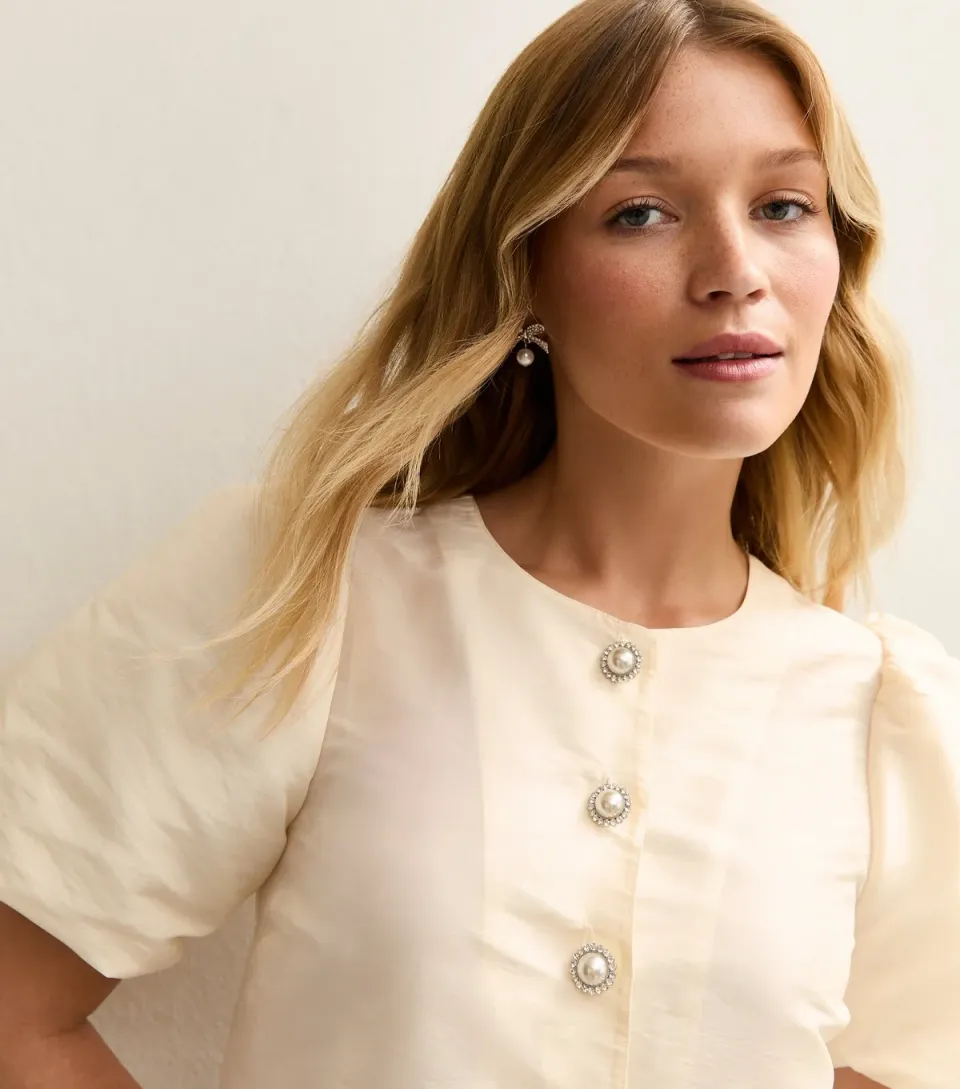 Women's Pale Pink Taffeta Puff Sleeve Top