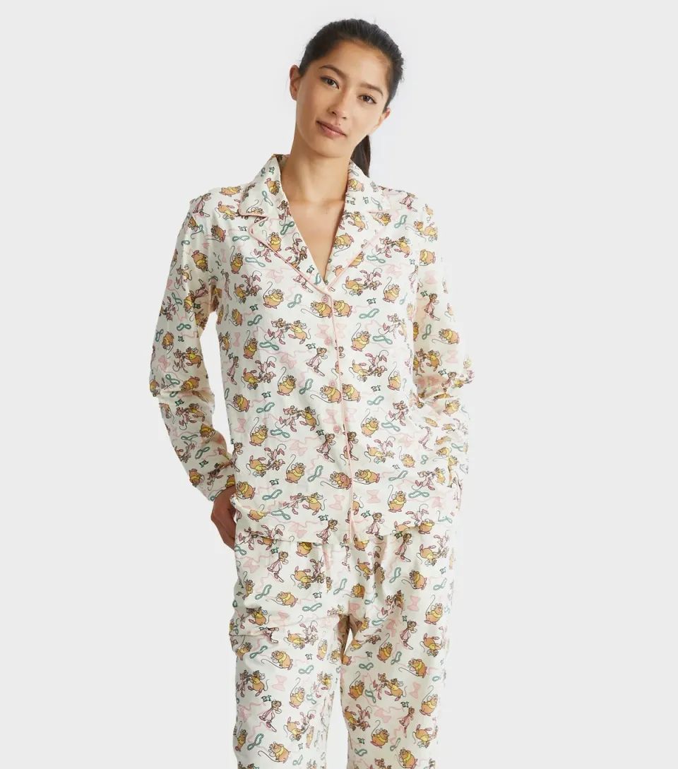 Women's Cream Cinderlla Mice Print Shirt and Trousers Pyjama Set