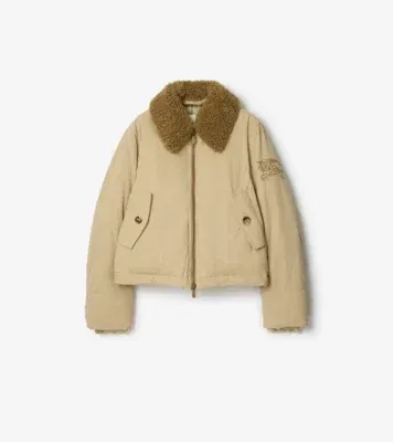 Shearling Collar Gabardine Jacket in Dune beige