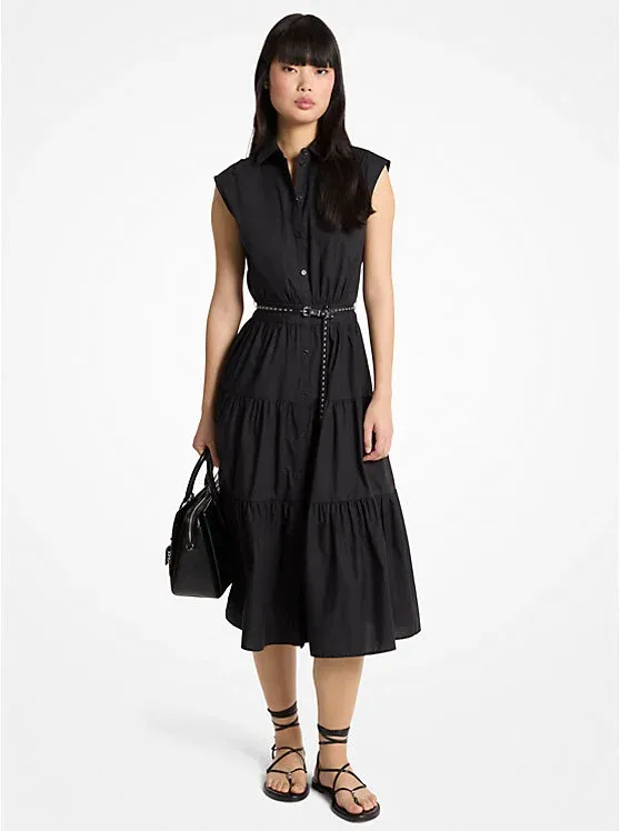 Belted Cotton Poplin Sleeveless Shirtdress