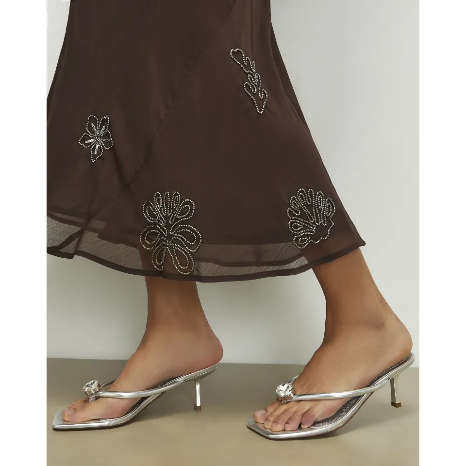 Gem Toe Thong Low Heel Sandals