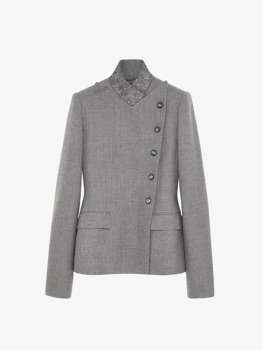 Wool Pinstripe Cross Lapel Jacket