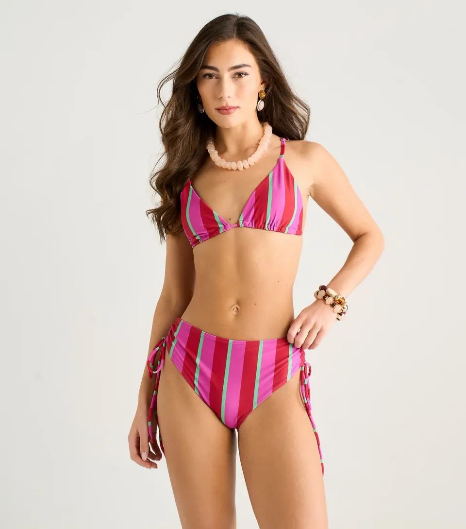Women's Pink Striped Tie Side Bikini Bottoms
