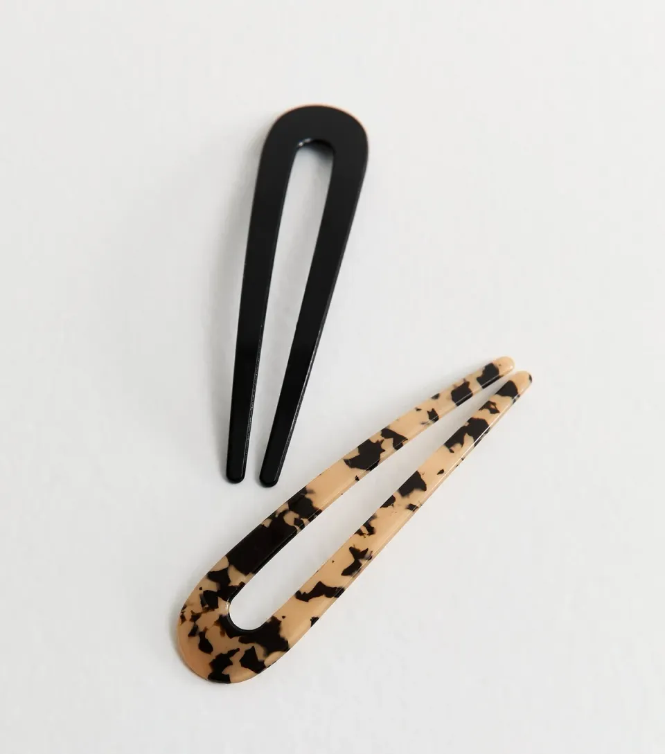 Pack Of 2 Black and Tortoiseshell Print Hair Pins