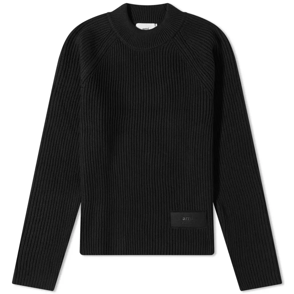 Logo Label Ribbed Crew Knit