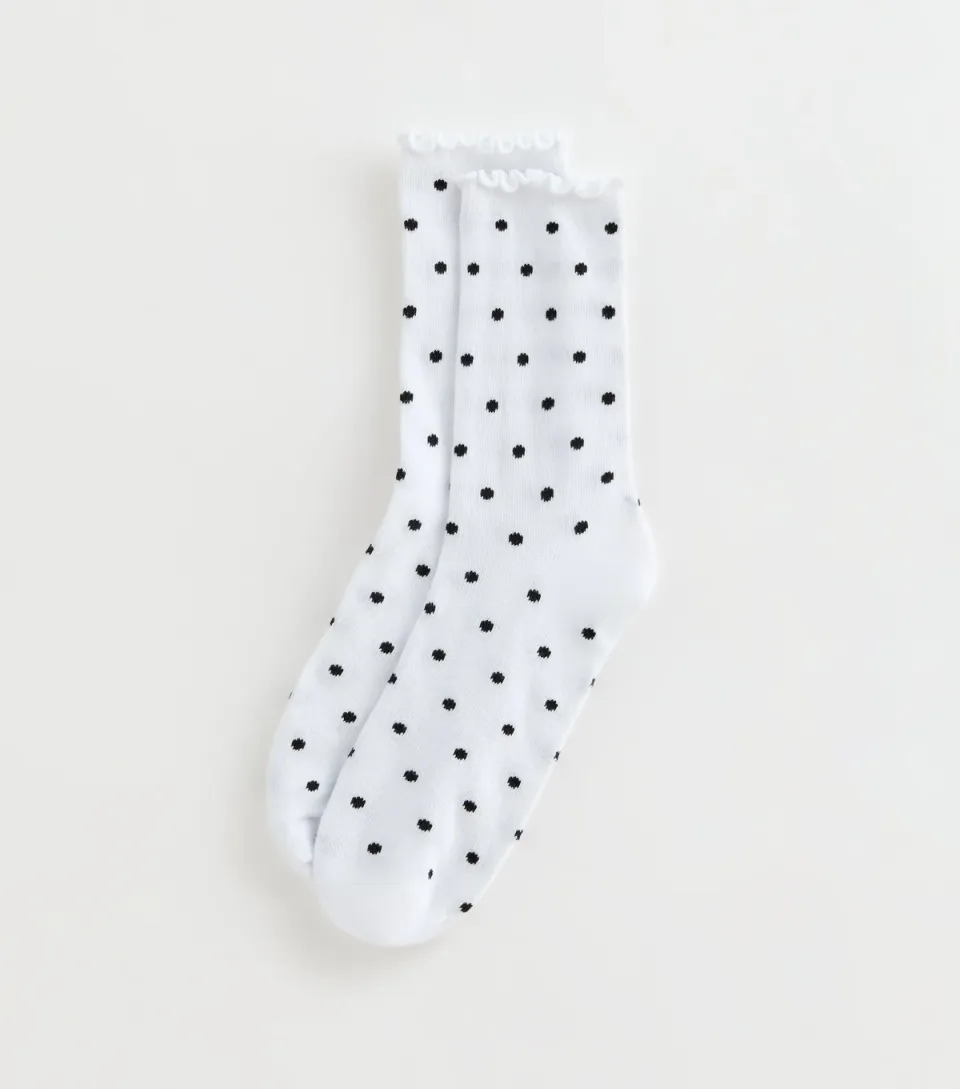 White Polka Dot Frill Trim Socks