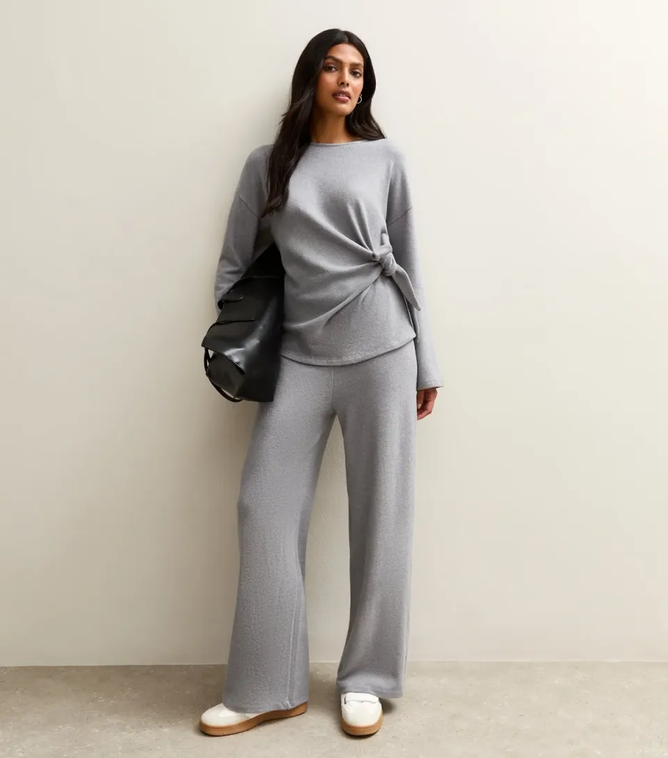 Women's Grey Soft Touch Wide Leg Trousers