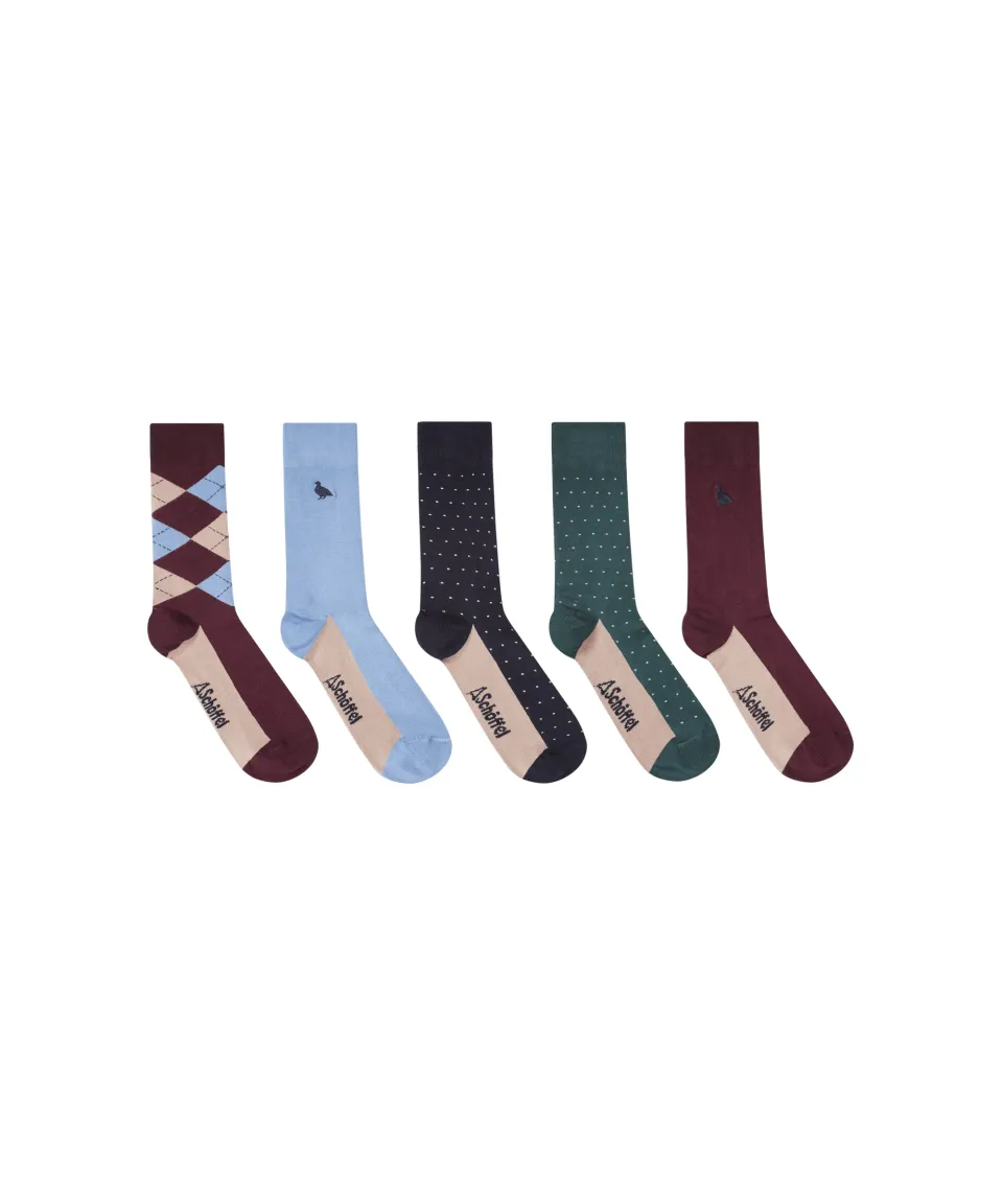 Bamboo Socks (Box Of 5) - Argyle Pattern Mix