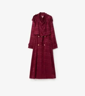 Check Silk Trench Coat in Ripple red