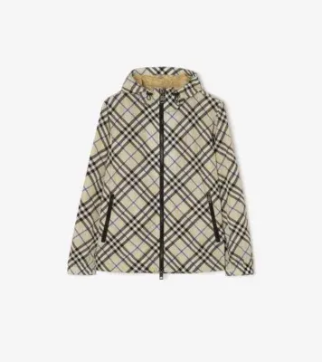 Check Nylon Hooded Jacket in Lichen beige