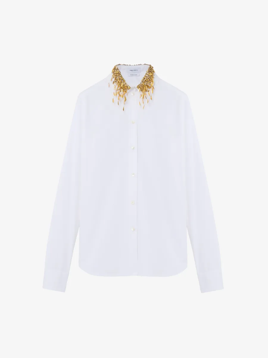 Gold Leaves and Crystal Embroidery Shirt