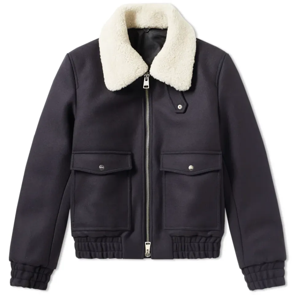 AMI Shearling Collar Wool Jacket